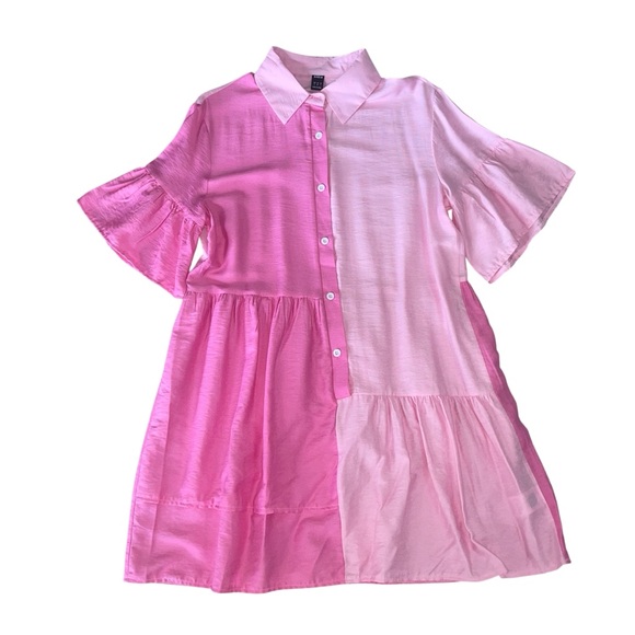 SHEIN Pink Colorblock Flounce Sleeve Ruffle Hem Dress Women's Size Small - Picture 2 of 4